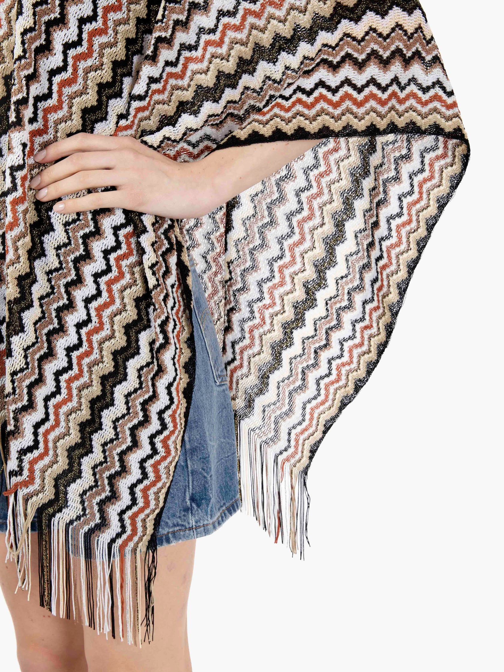 Poncho design zig zag marrone / multicolor
