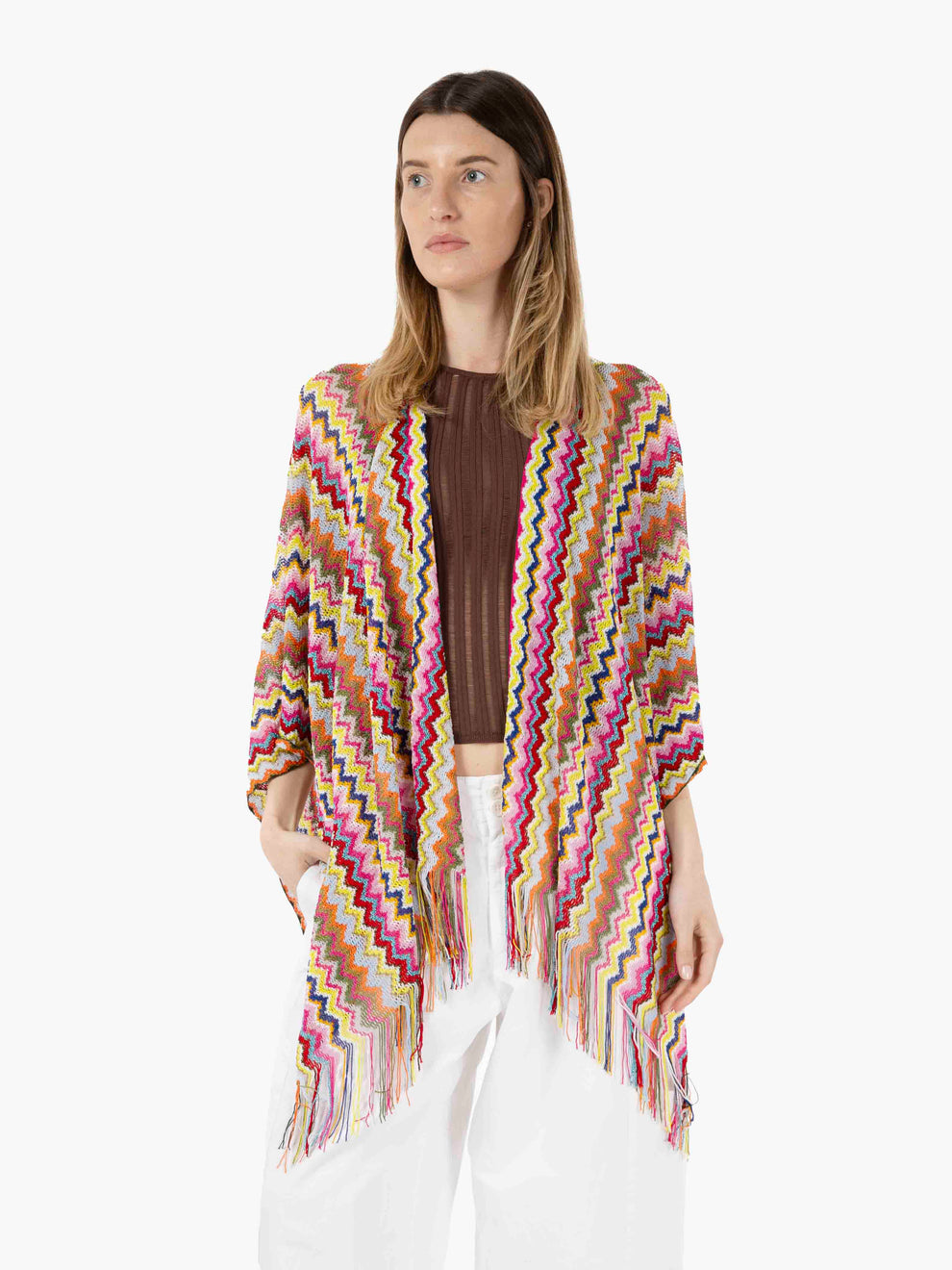Pink / multicolor zig zag design poncho