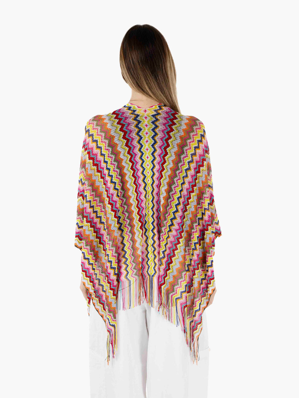 Pink / multicolor zig zag design poncho
