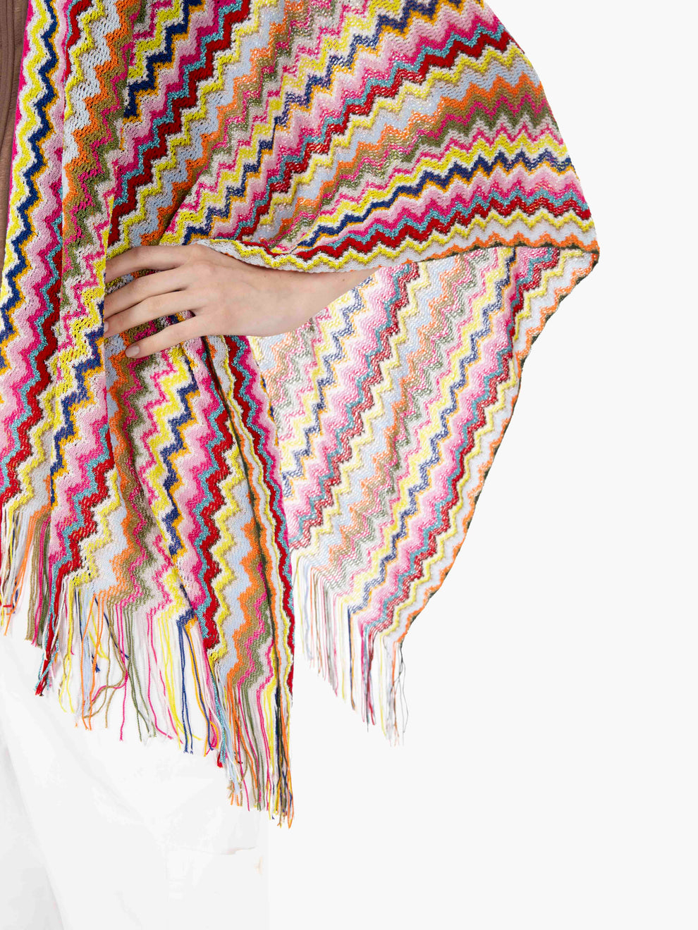Pink / multicolor zig zag design poncho