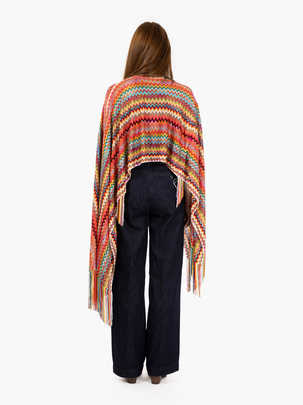 Long poncho zigzag design orange / multicolor