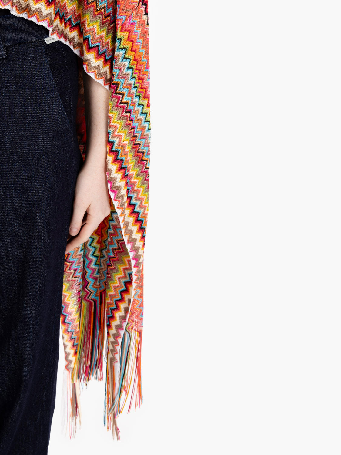 Long poncho zigzag design orange / multicolor