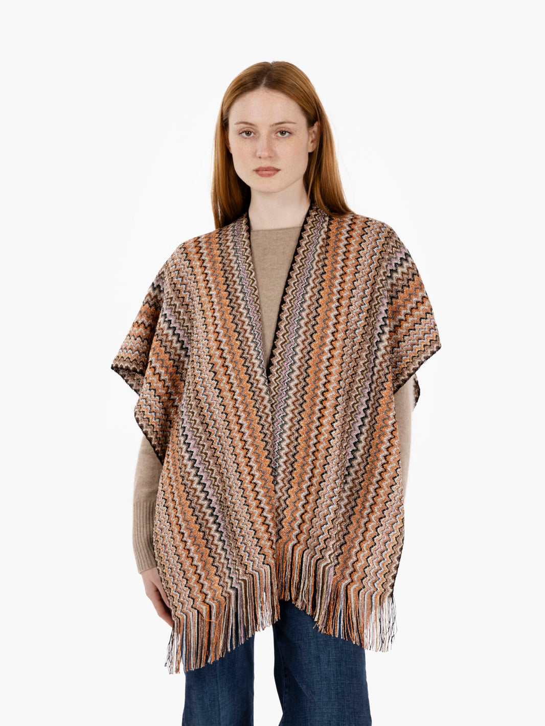 Poncho zig zag bronzo
