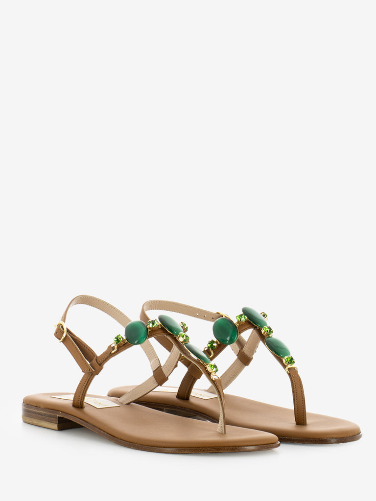 MODA POSITANO - Sandali con pietre gioiello marrone / verde