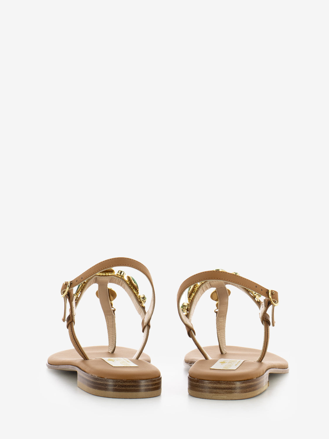 Sandali con pietre gioiello marrone / verde