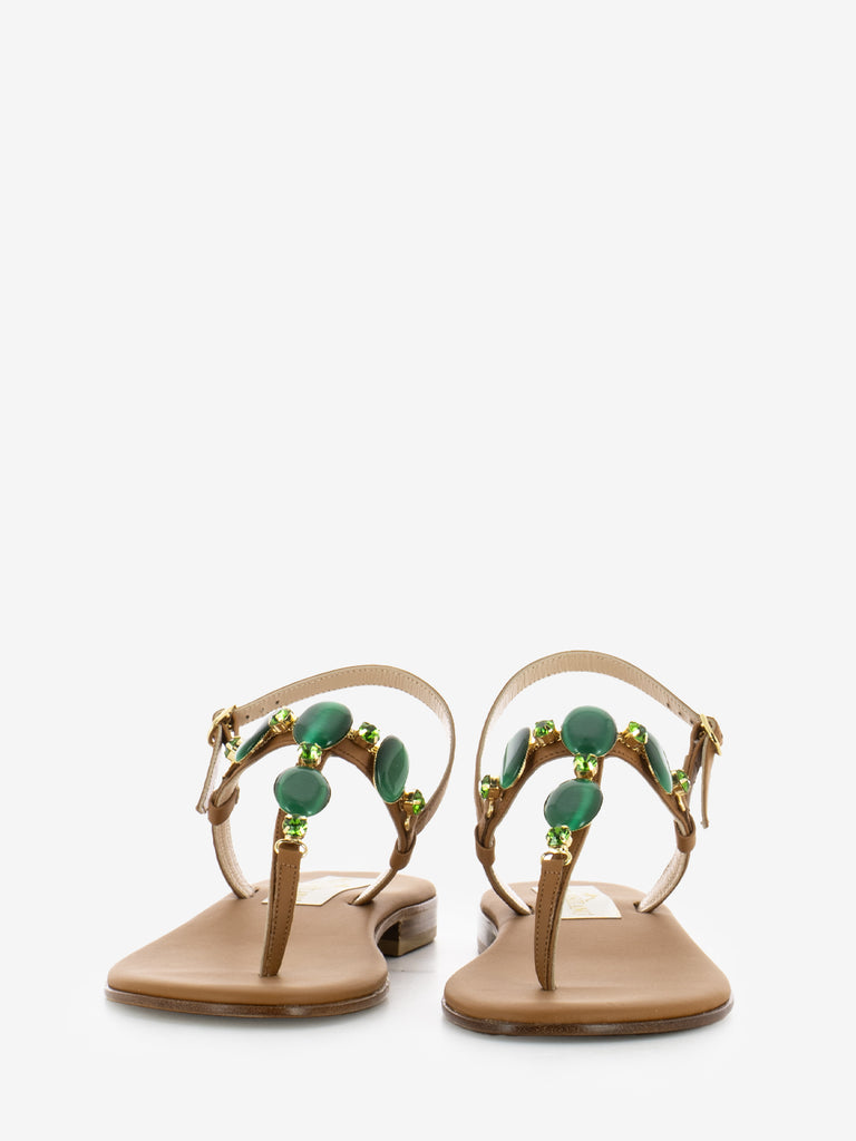 MODA POSITANO - Sandali con pietre gioiello marrone / verde