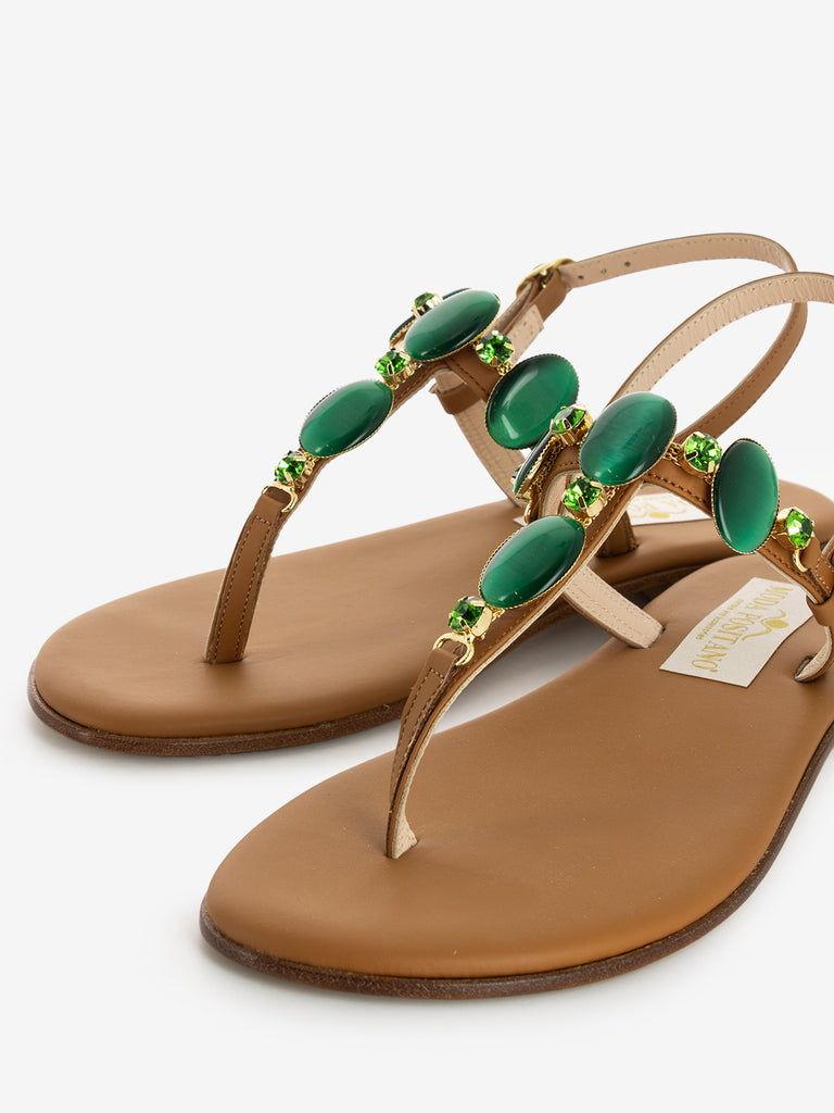 MODA POSITANO - Sandali con pietre gioiello marrone / verde