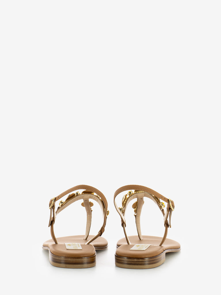 MODA POSITANO - Sandali infradito con pietre marrone