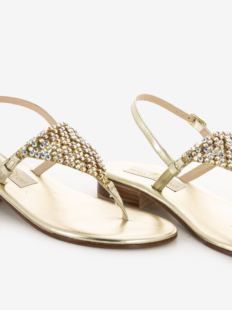 MODA POSITANO - Sandali infradito con strass platino