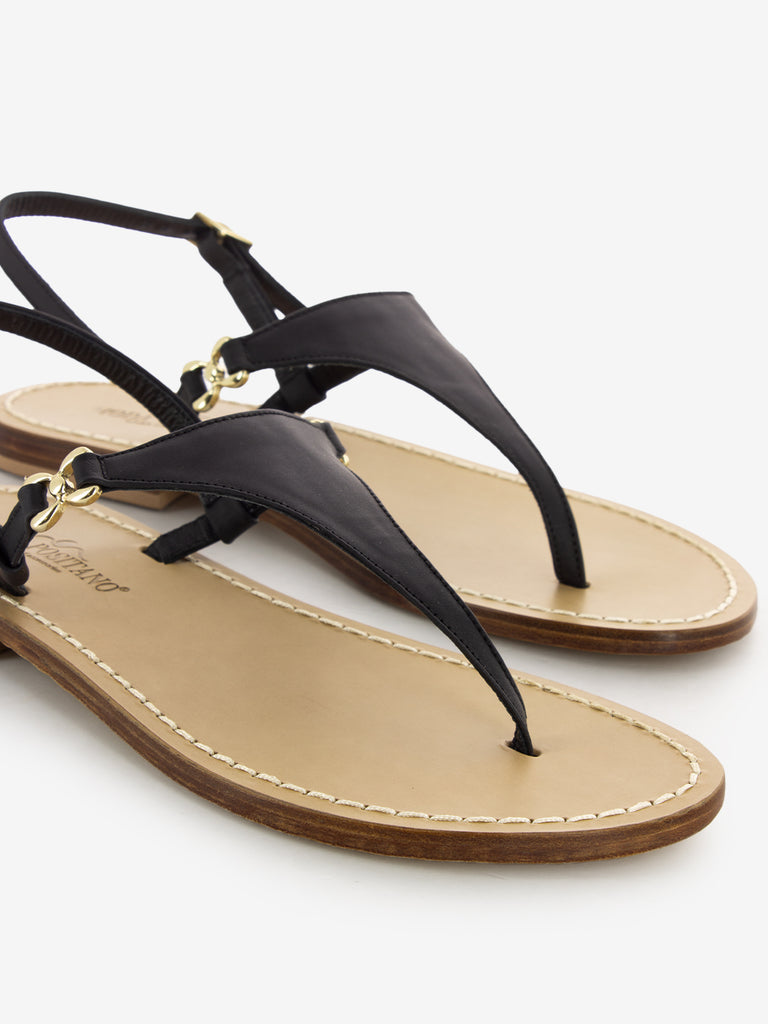 MODA POSITANO - Sandali infradito in pelle nero
