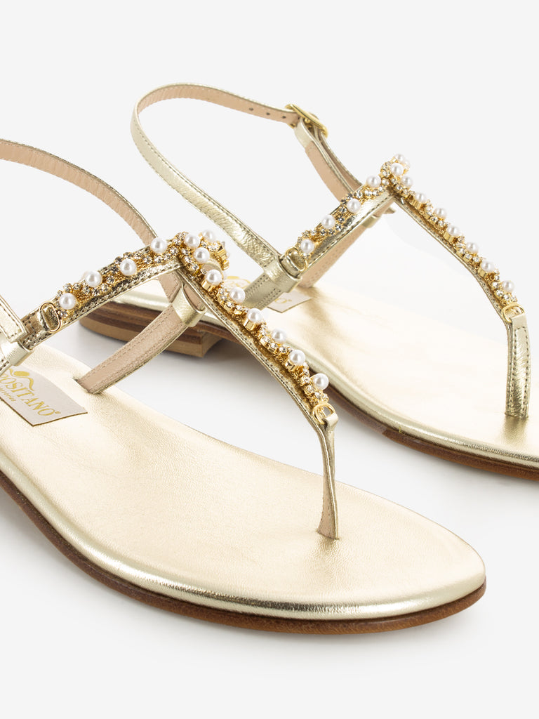 MODA POSITANO - Sandali tacco con perle argento