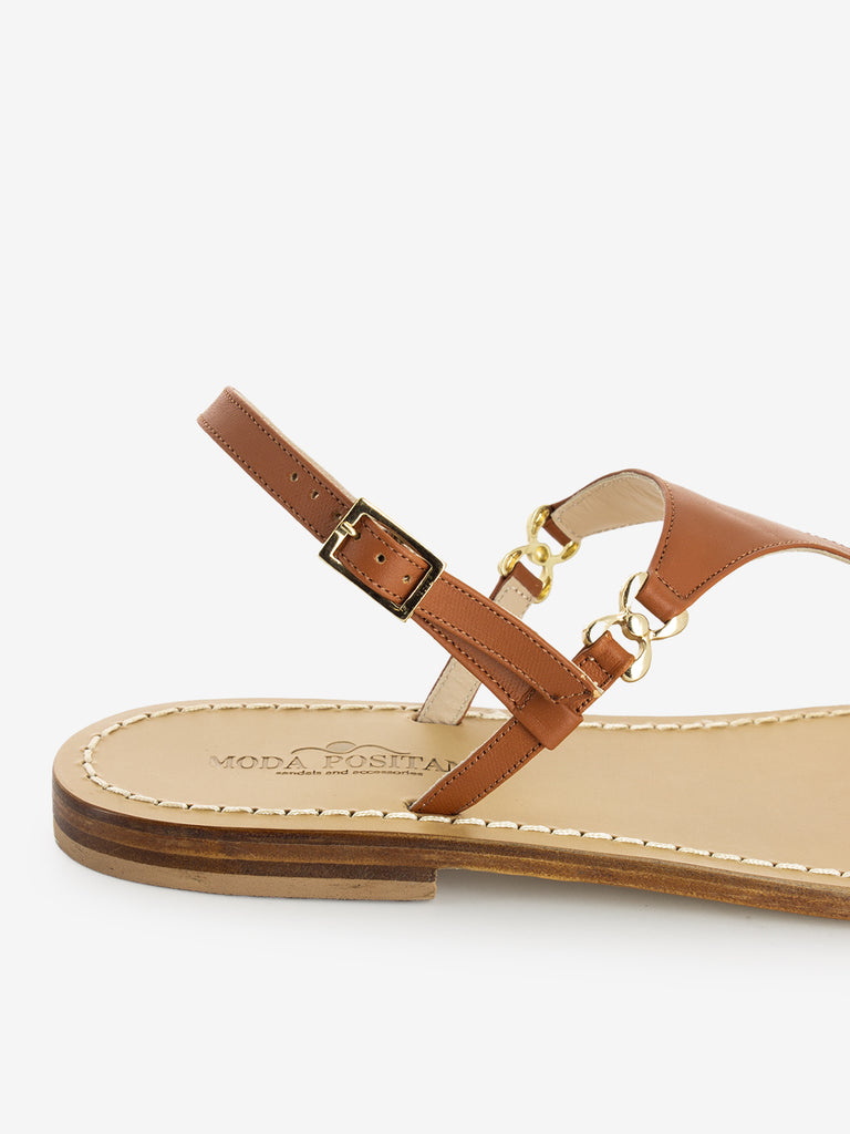 MODA POSITANO - Sandalo infradito con cinturino cuoio