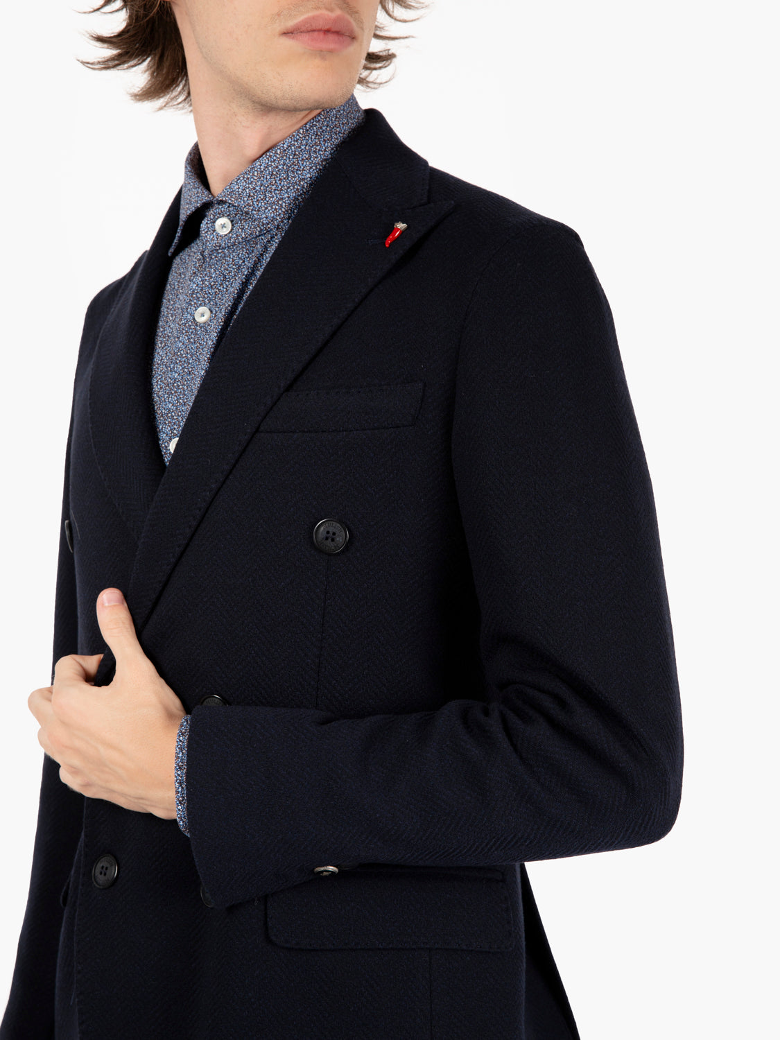 Blazer Eros doppiopetto spinato navy