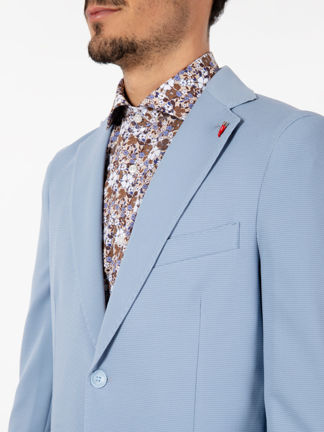 Single-breasted blazer in sky blue jersey