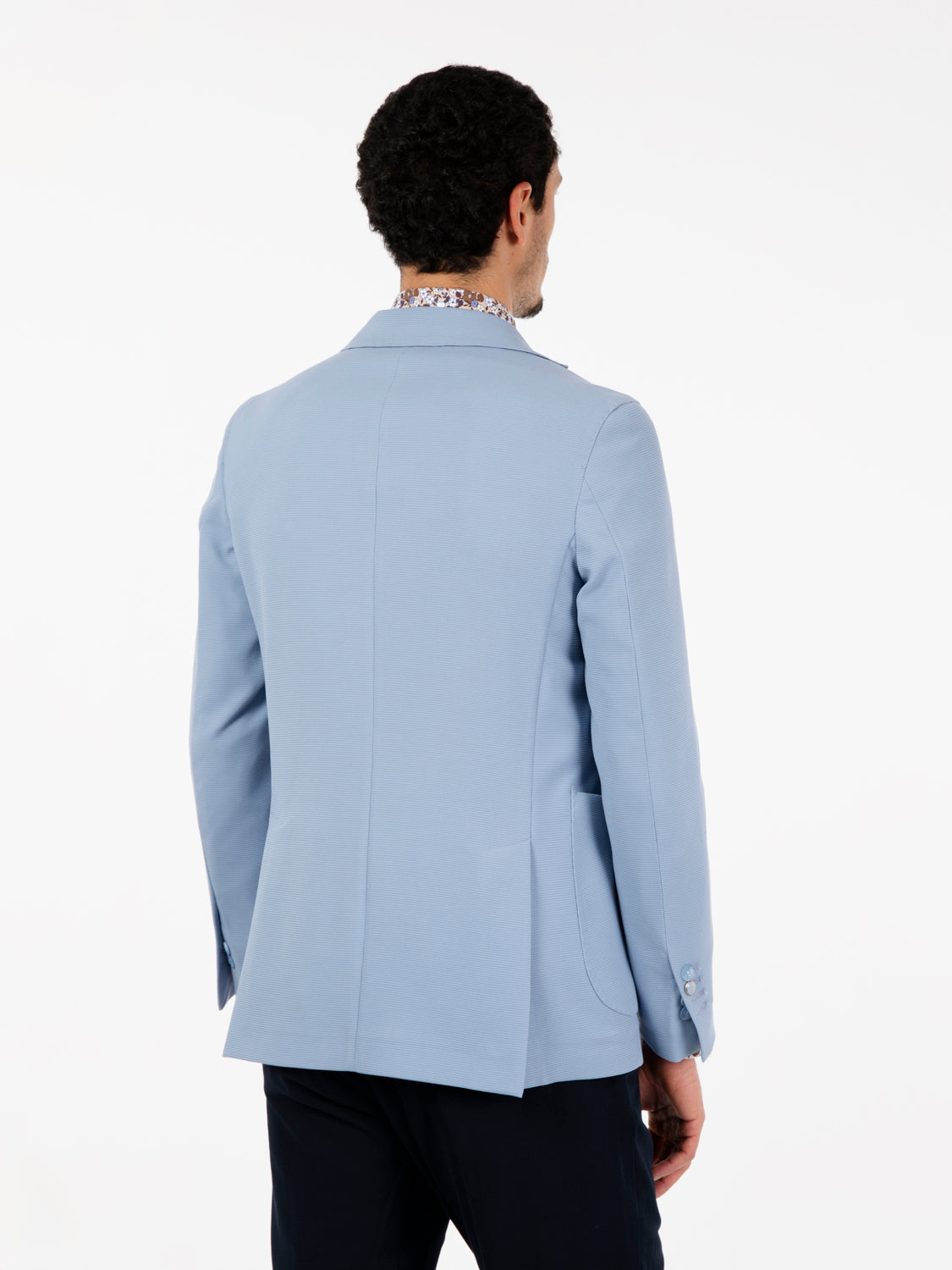 Single-breasted blazer in sky blue jersey
