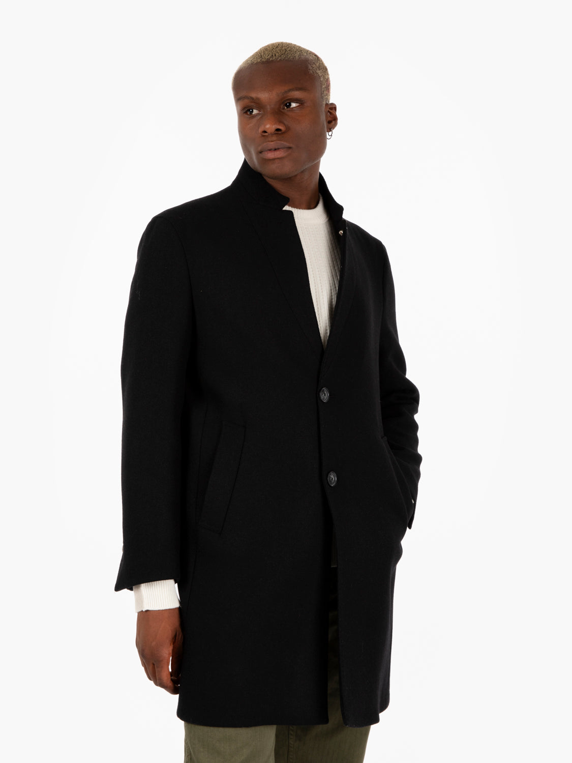 Black Pluto Stand Collar Coat