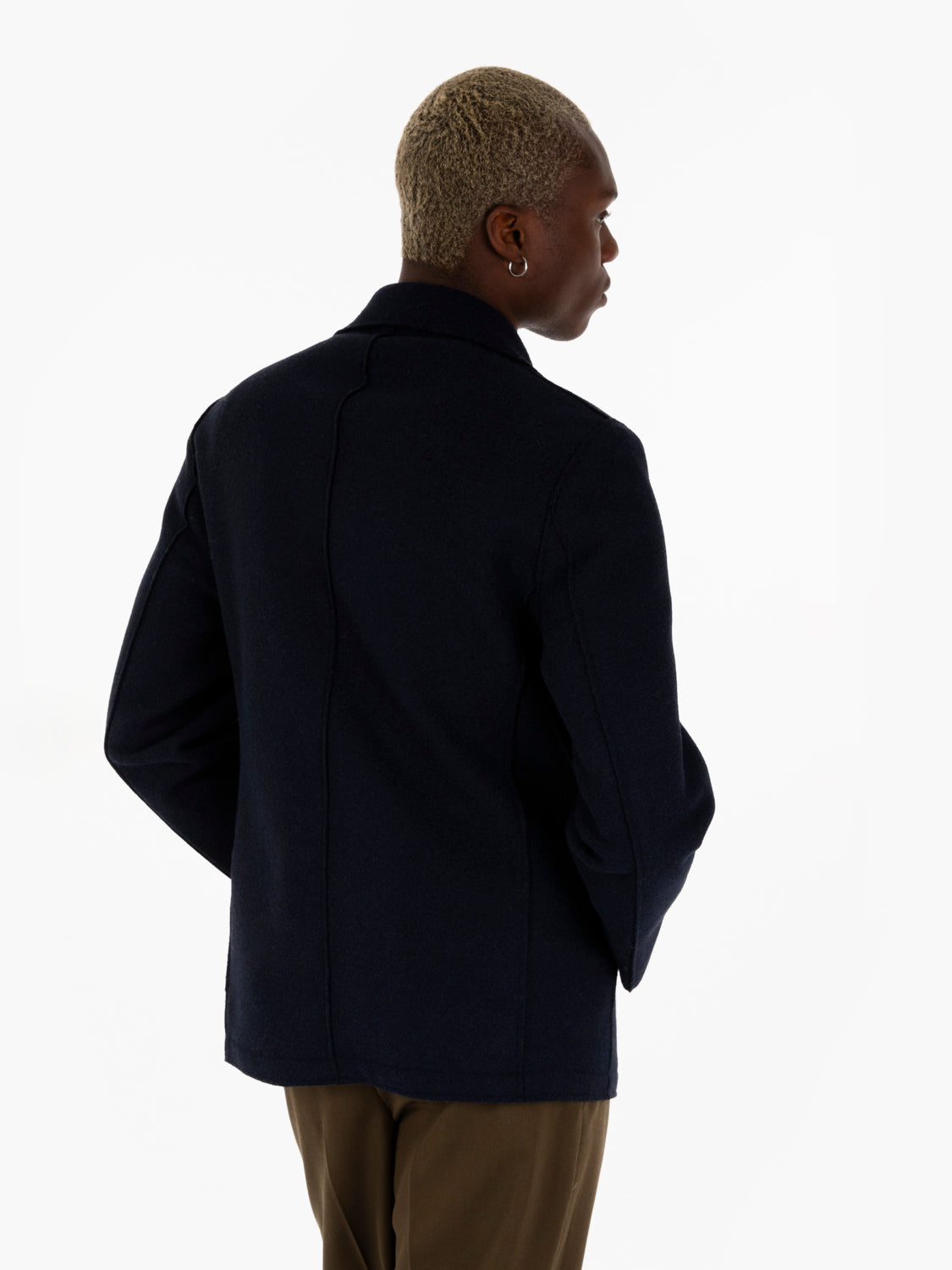 Cappotto doppiopetto taglio vivo blu