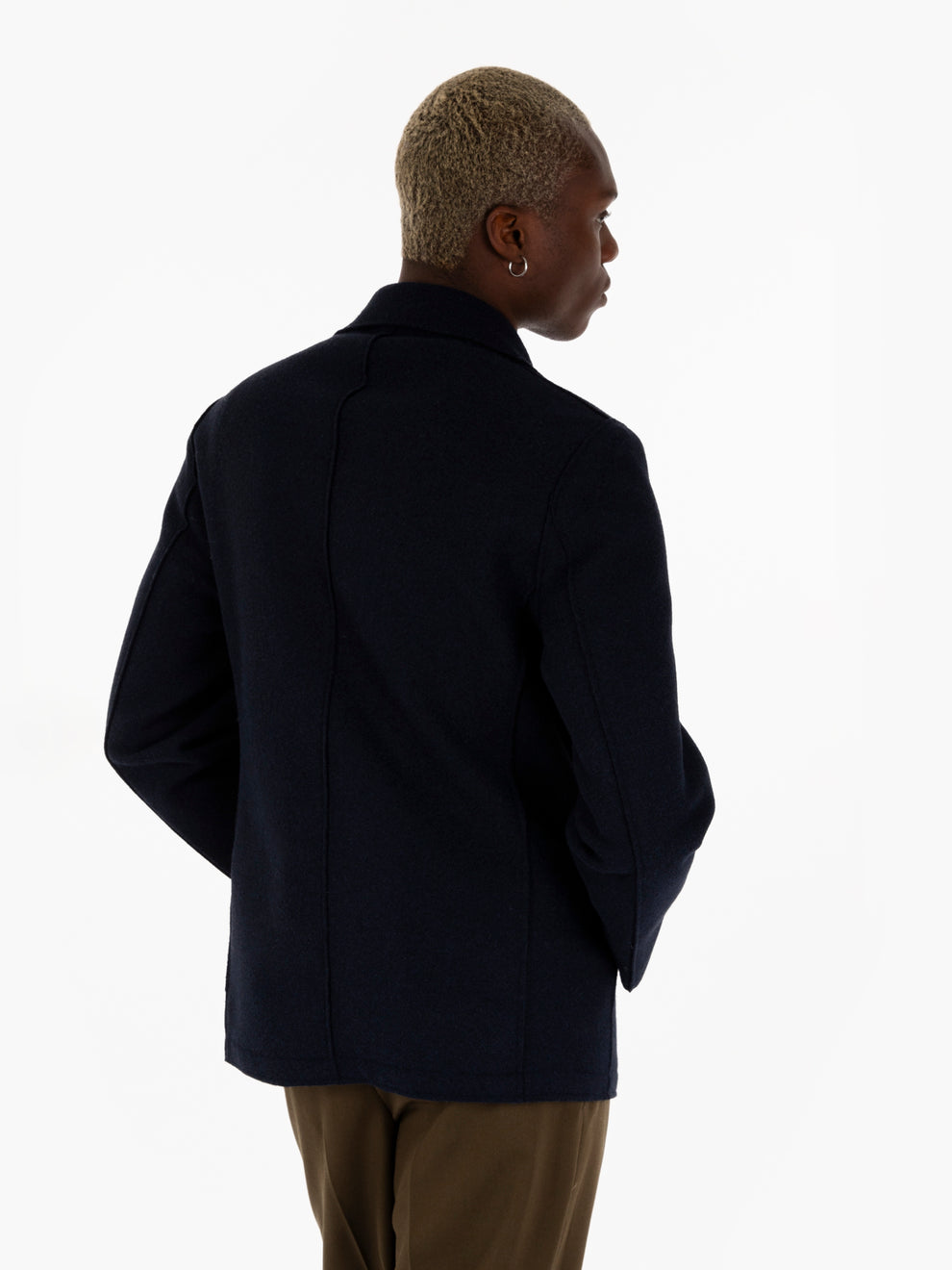 Cappotto doppiopetto taglio vivo blu
