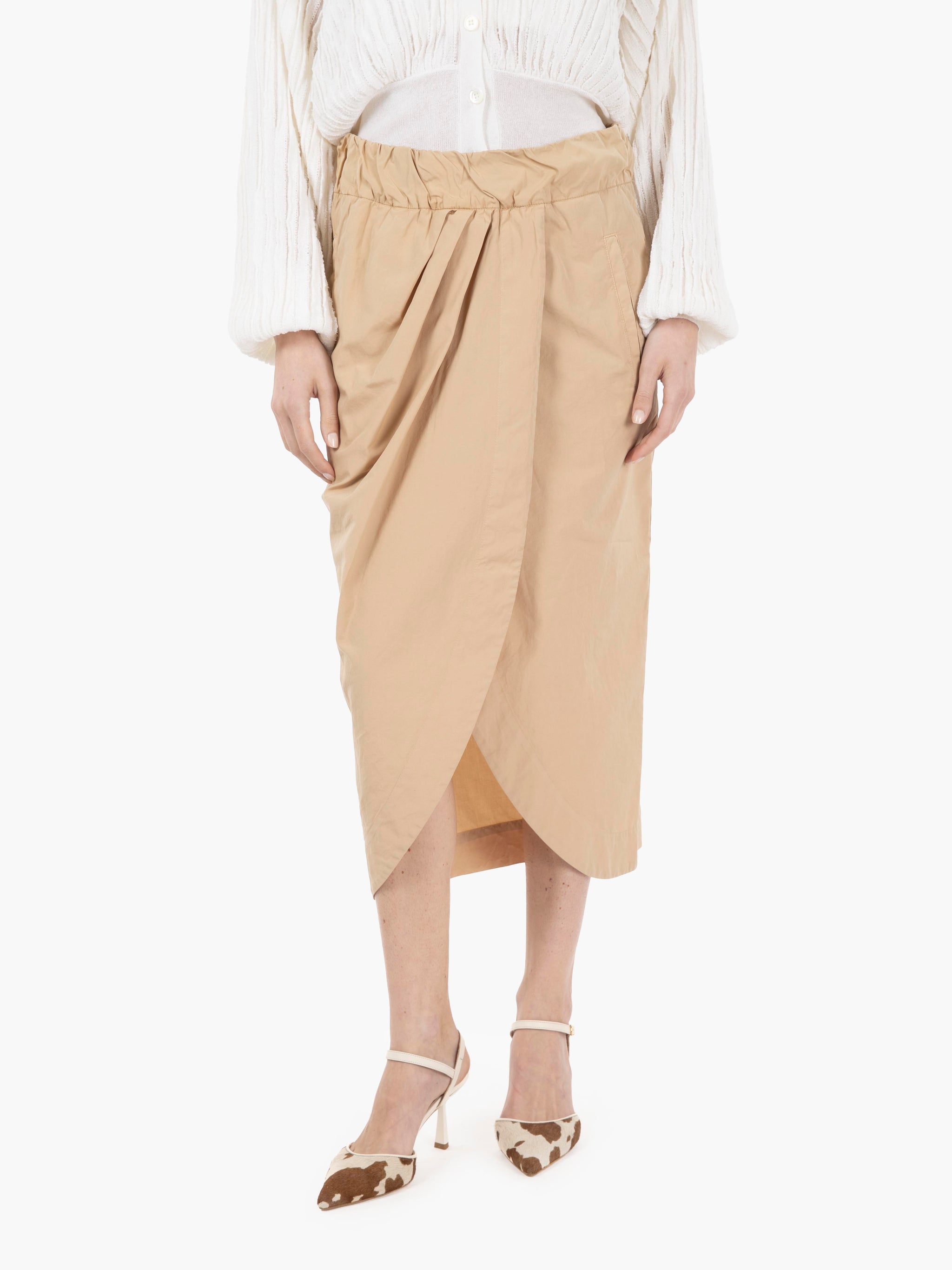 Gonna midi a portafoglio beige