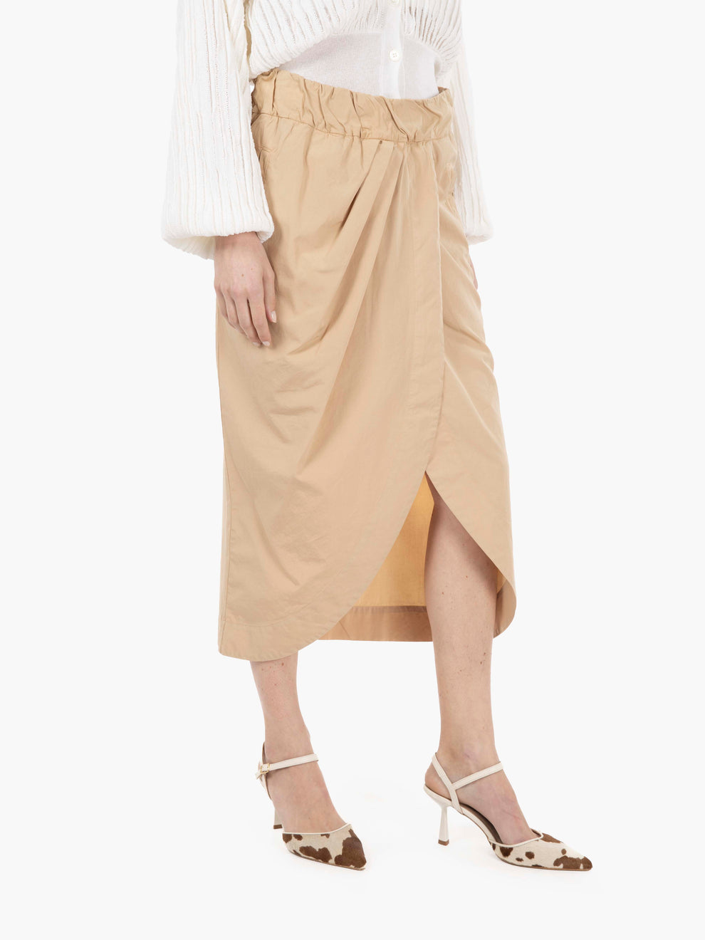 Gonna midi a portafoglio beige