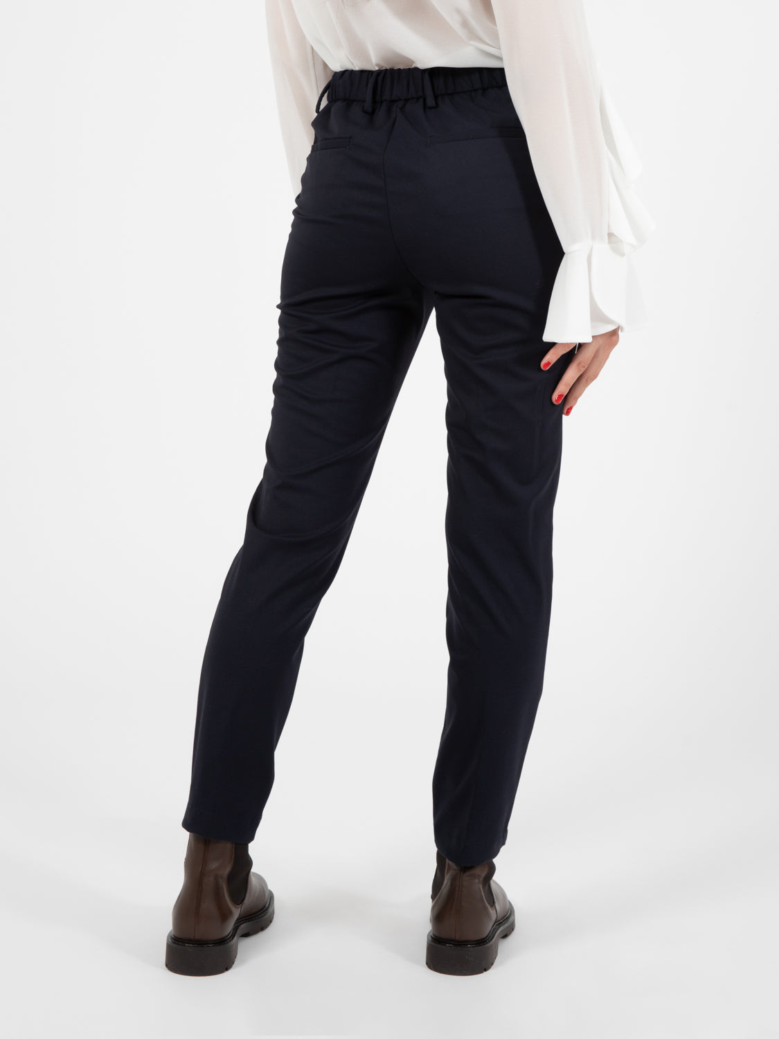 Pantaloni a sigaretta in lana blu navy