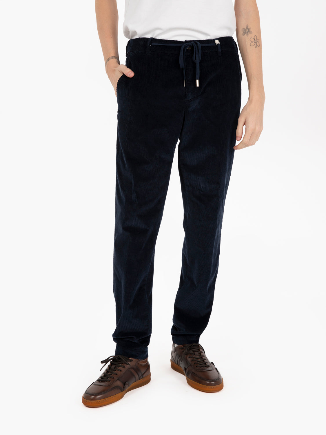Pantaloni in velluto con coulisse blu