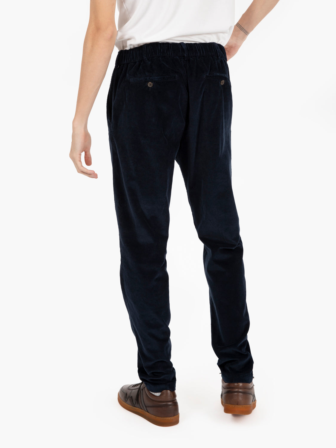 Pantaloni in velluto con coulisse blu