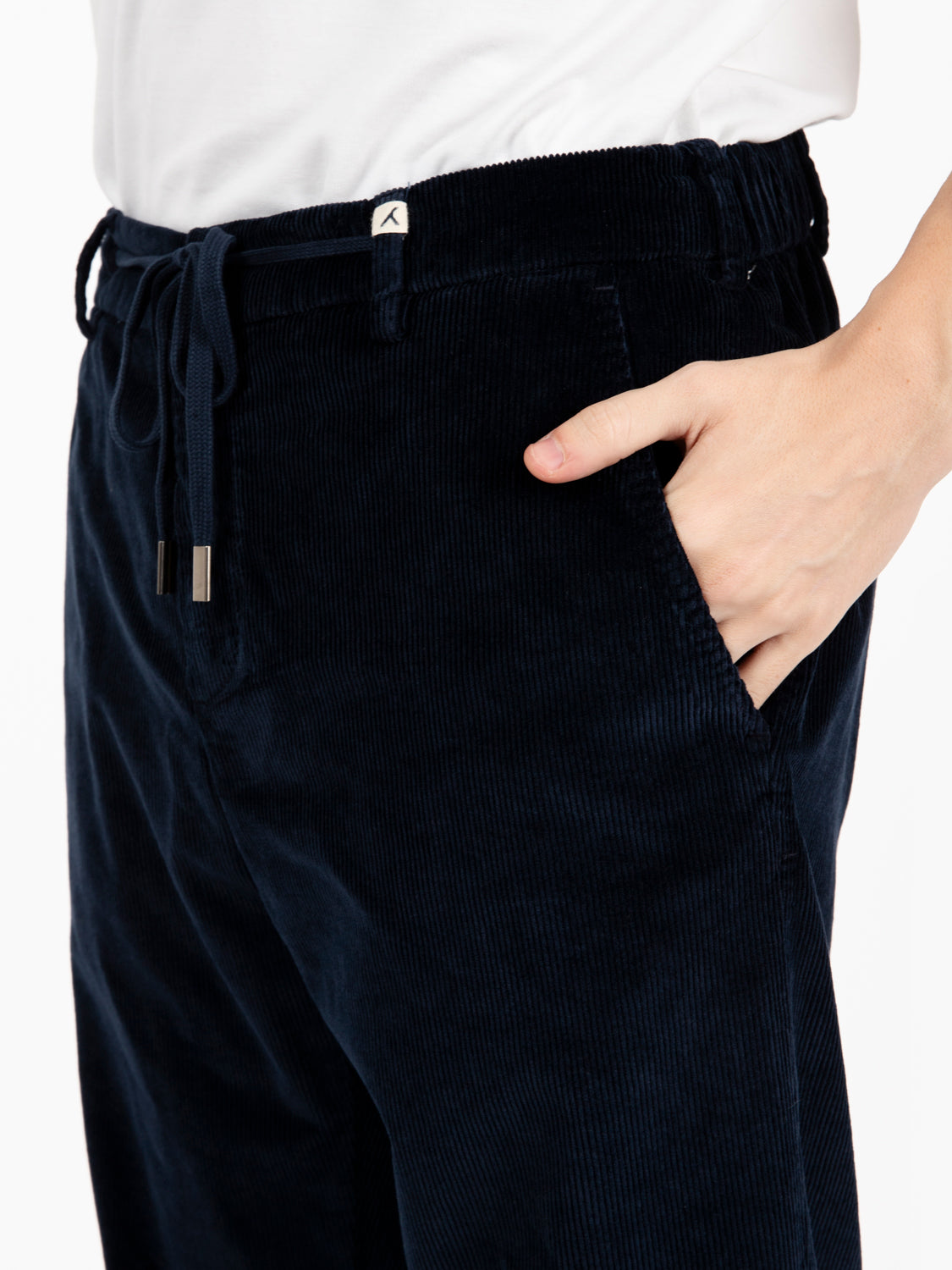 Pantaloni in velluto con coulisse blu