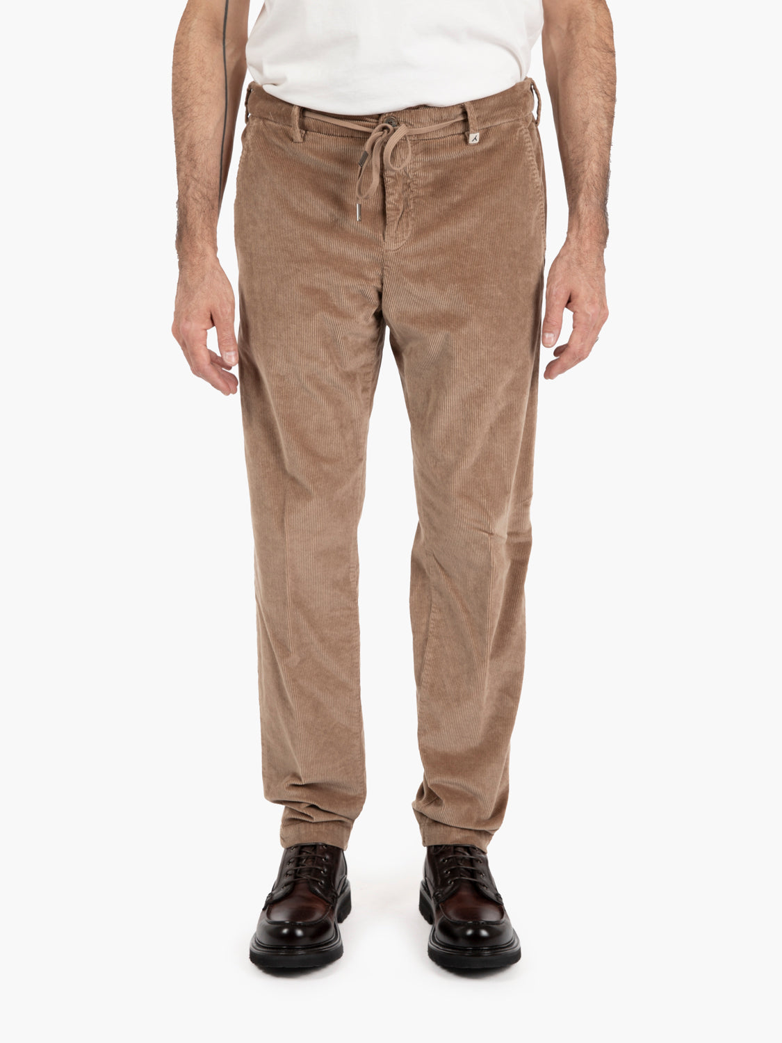 Pantaloni in velluto con coulisse nocciola