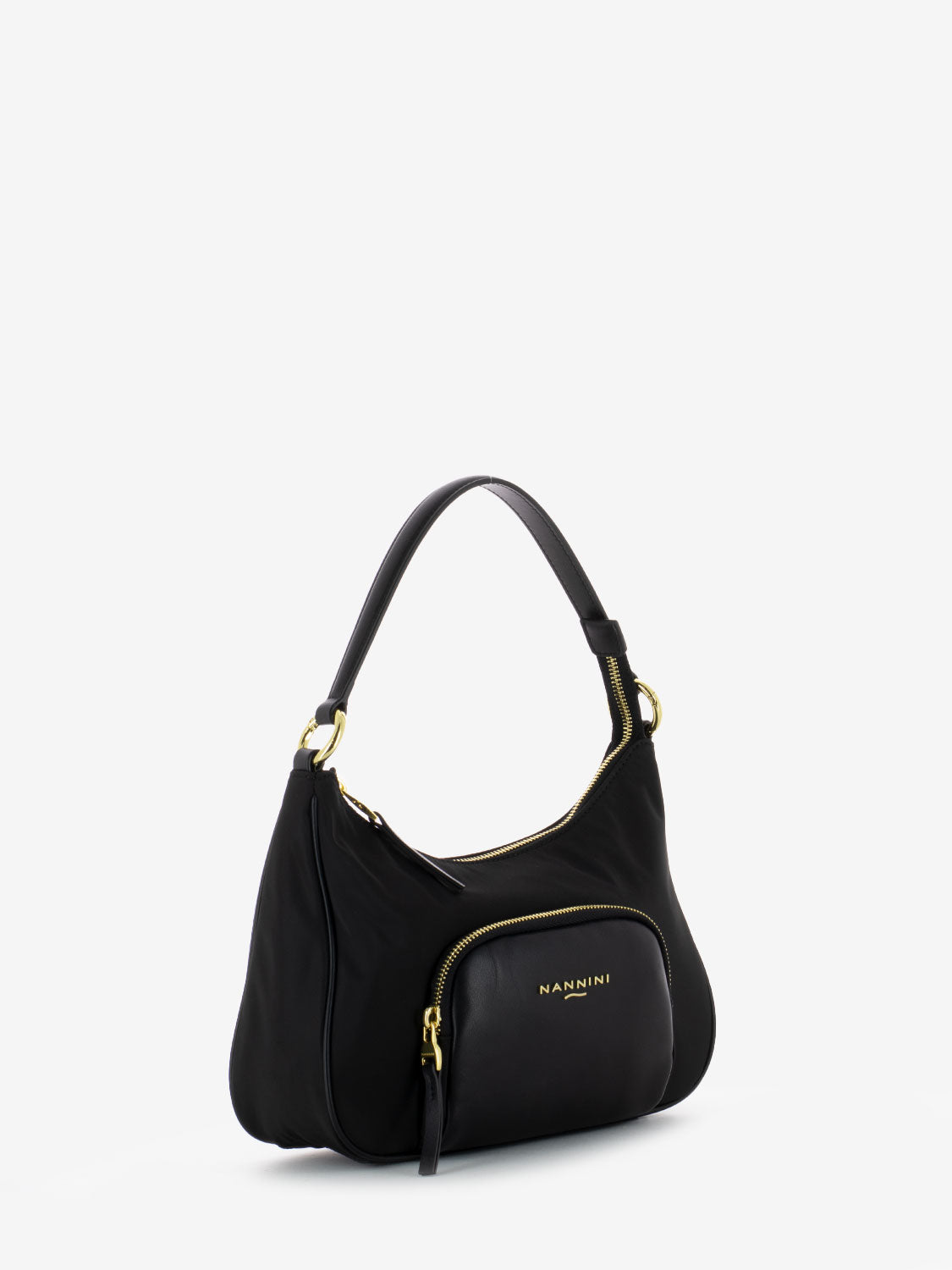 Borsa a spalla in nylon e pelle Gardenia nero