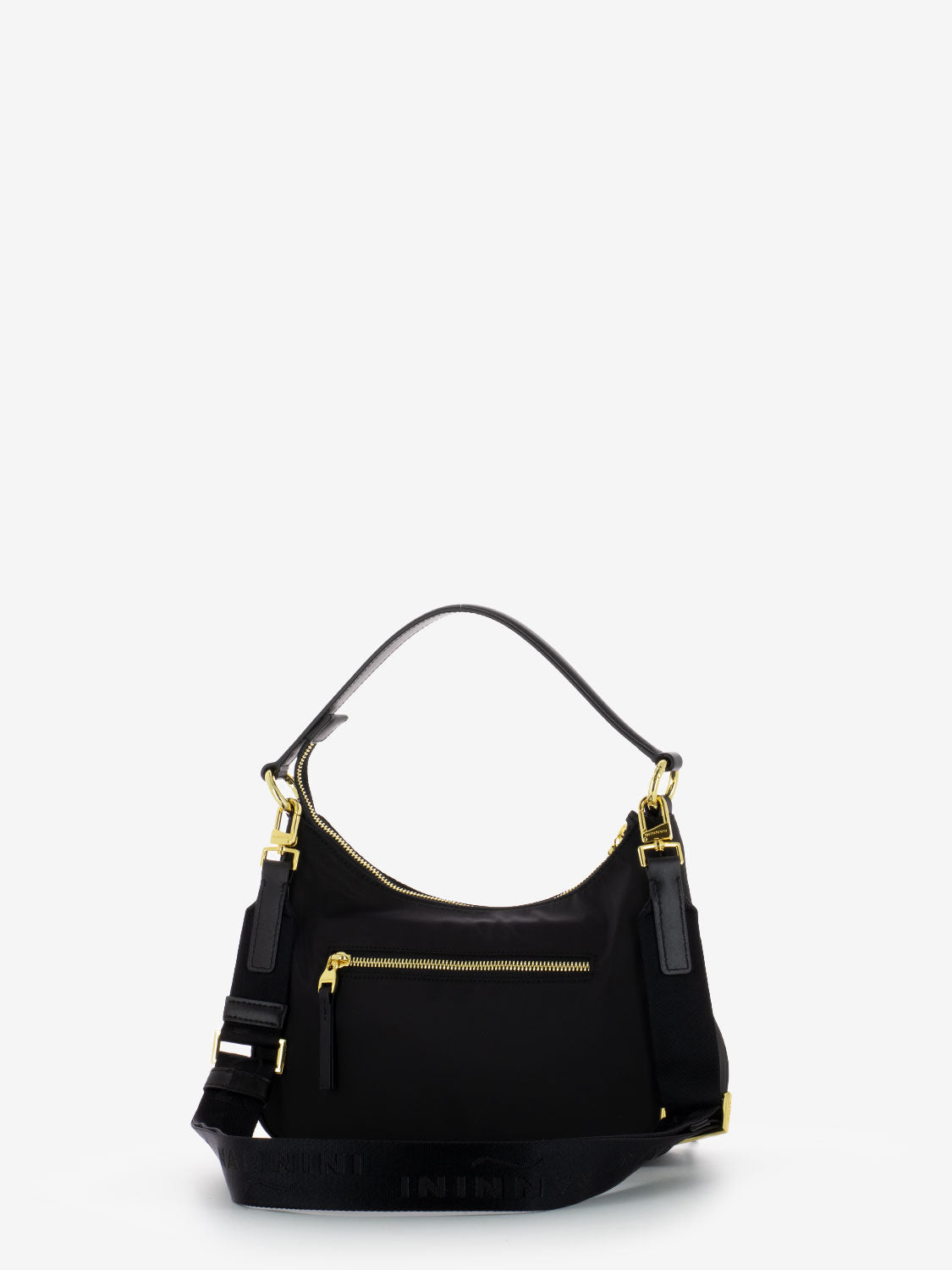 Borsa a spalla in nylon e pelle Gardenia nero