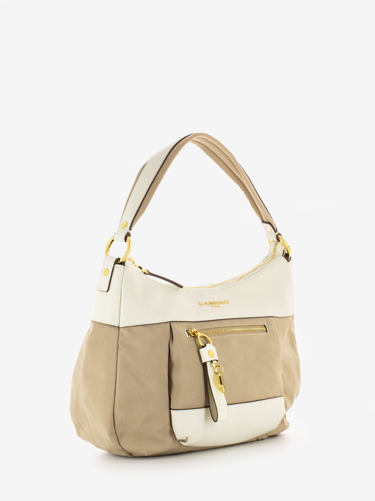 NANNINI - Borsa a spalla Liberty in nylon beige / offwhite