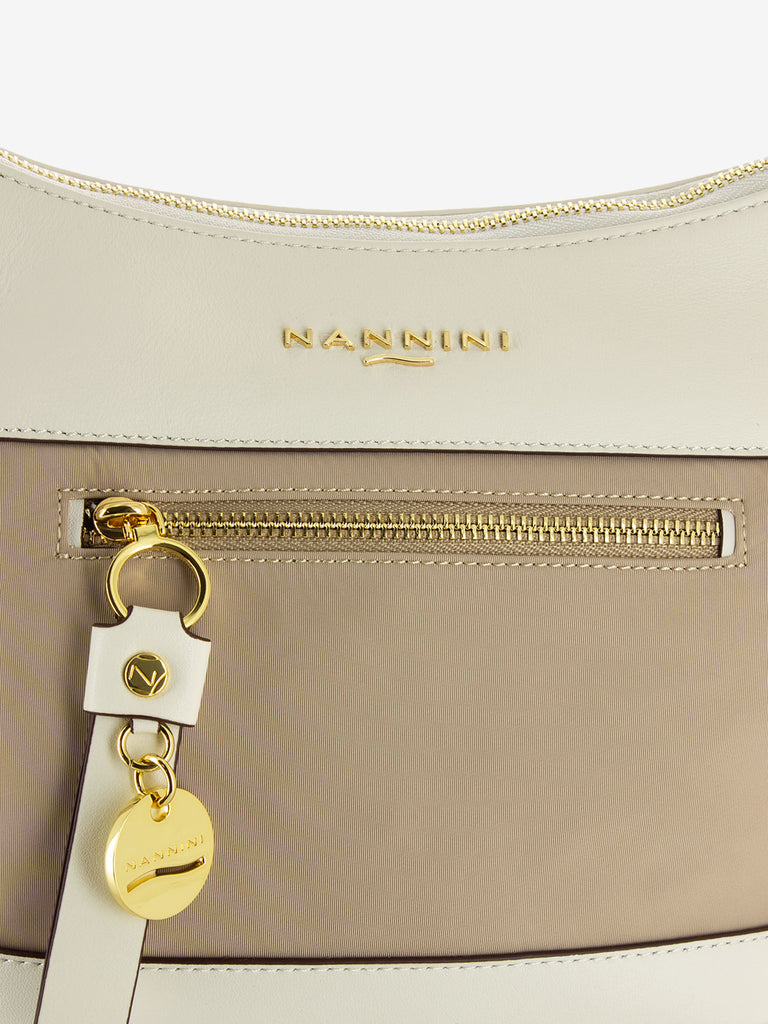 NANNINI - Borsa a spalla Liberty in nylon beige / offwhite