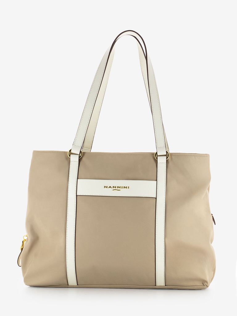 NANNINI - Borsa Liberty grande in nylon beige / offwhite