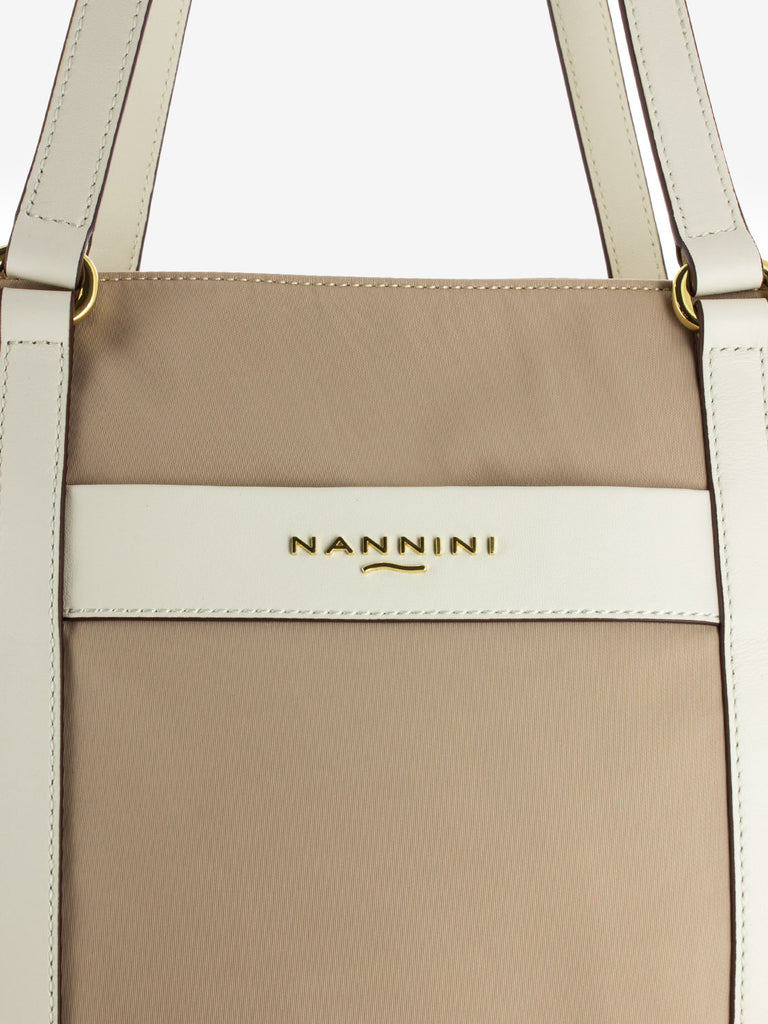 NANNINI - Borsa Liberty grande in nylon beige / offwhite