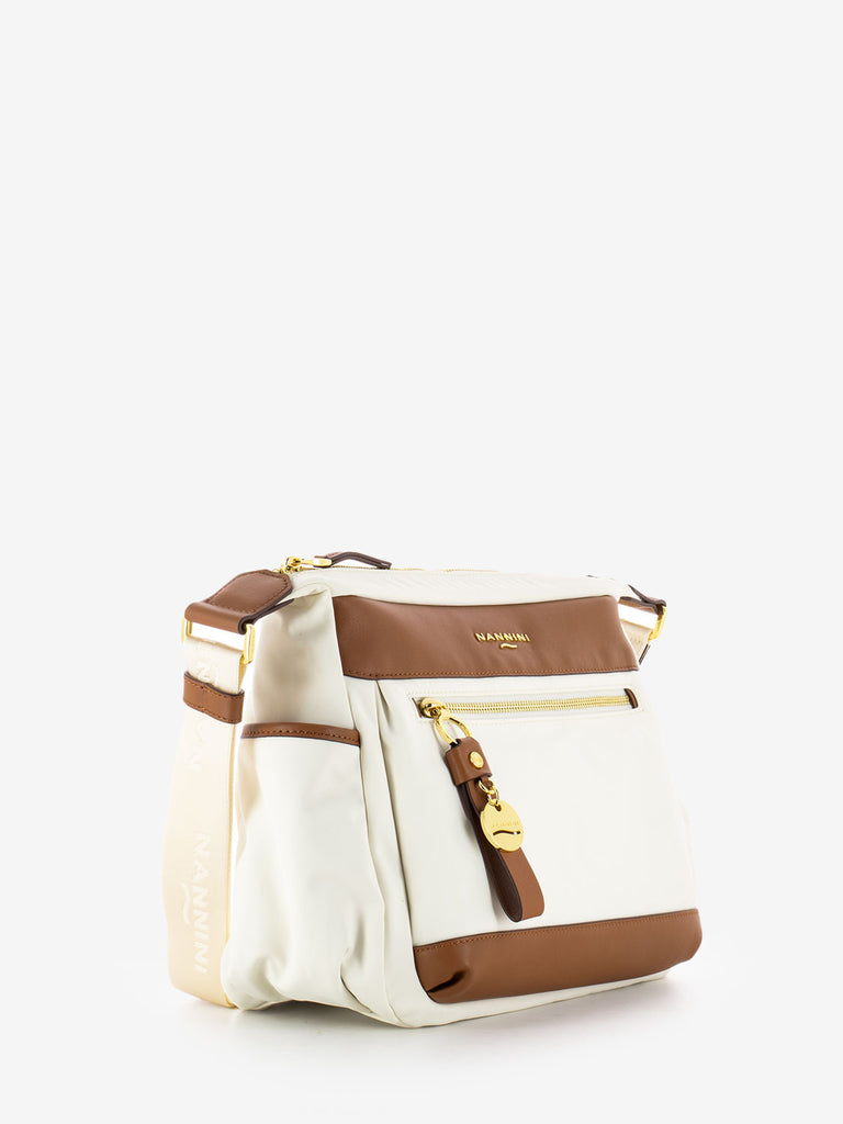NANNINI - Borsa Liberty nylon offwhite / cuoio