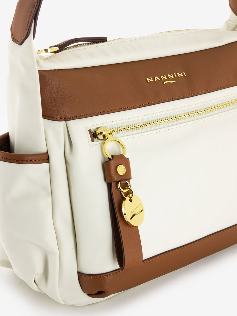 NANNINI - Borsa Liberty nylon offwhite / cuoio