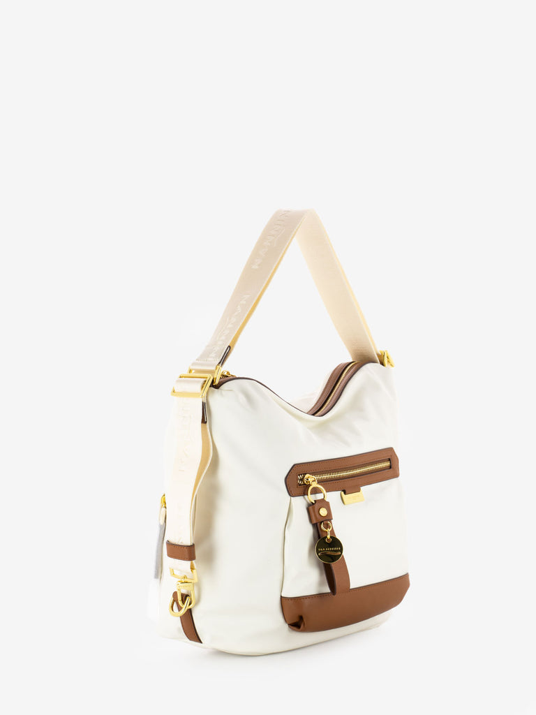 NANNINI - Borsa zaino Liberty off-white / cuoio