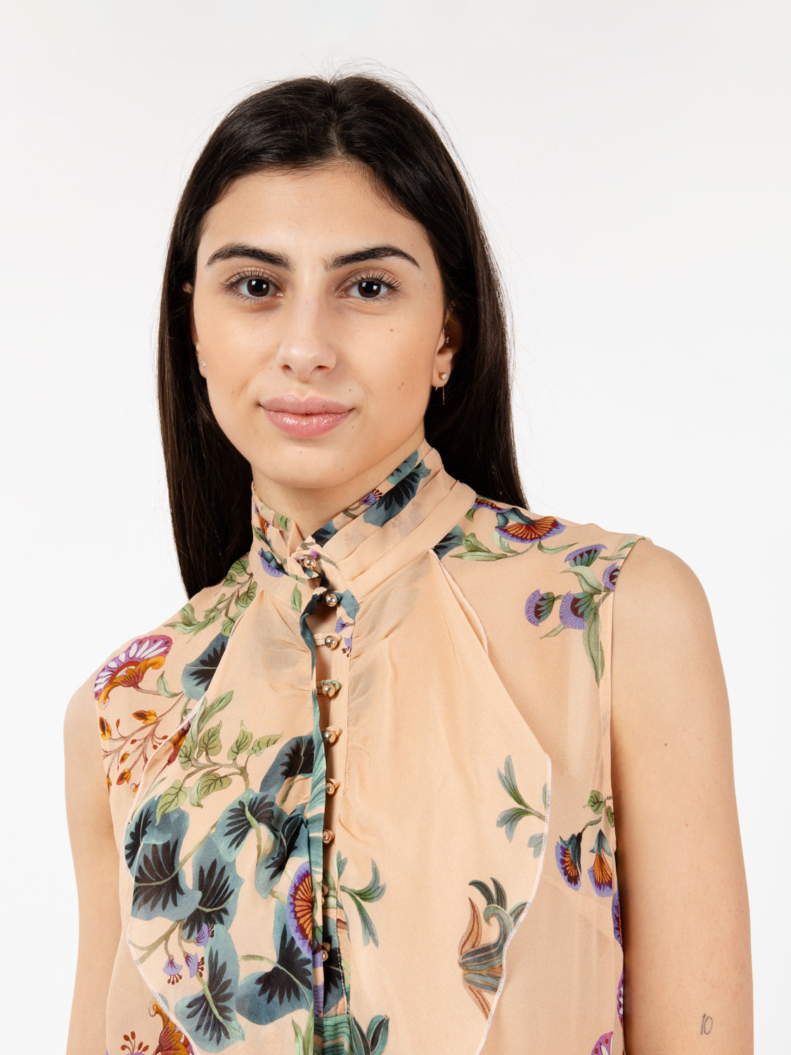 Blusa senza maniche stampa botanica sorbetto