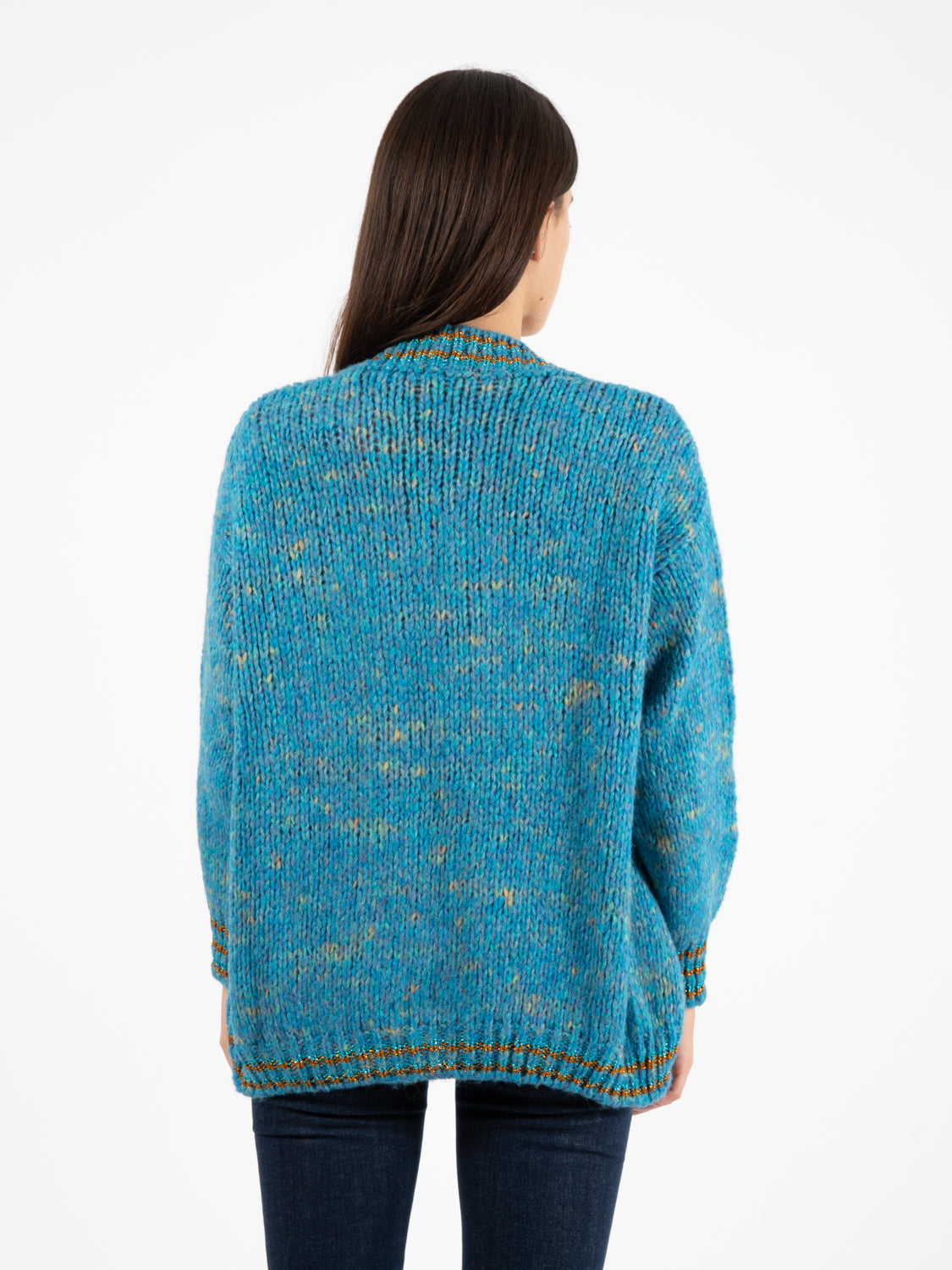 Cardigan con scollo a scialle turchese