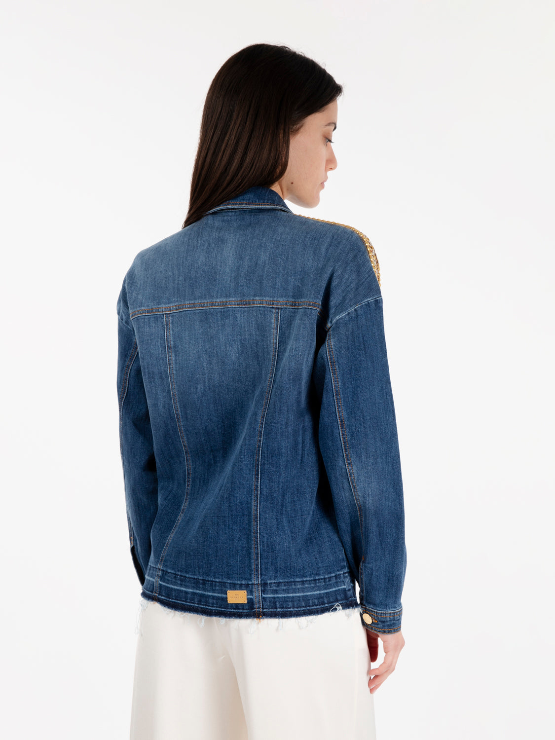 Giacca in denim con ricamo blu medio / oro