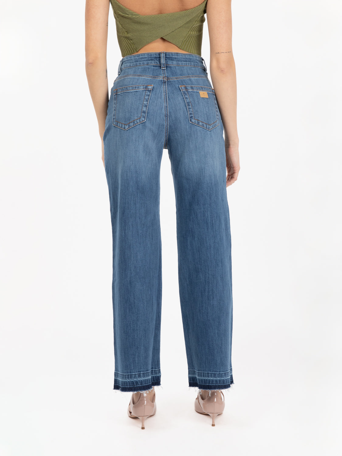 Jeans gamba dritta cropped blu medio
