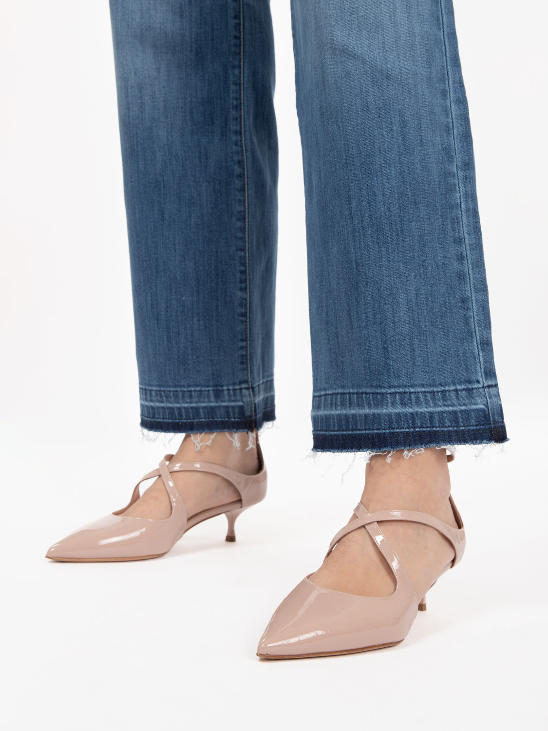 Jeans gamba dritta cropped blu medio