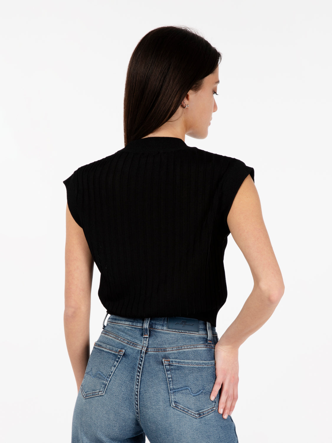 Maglia smanicata a coste nero