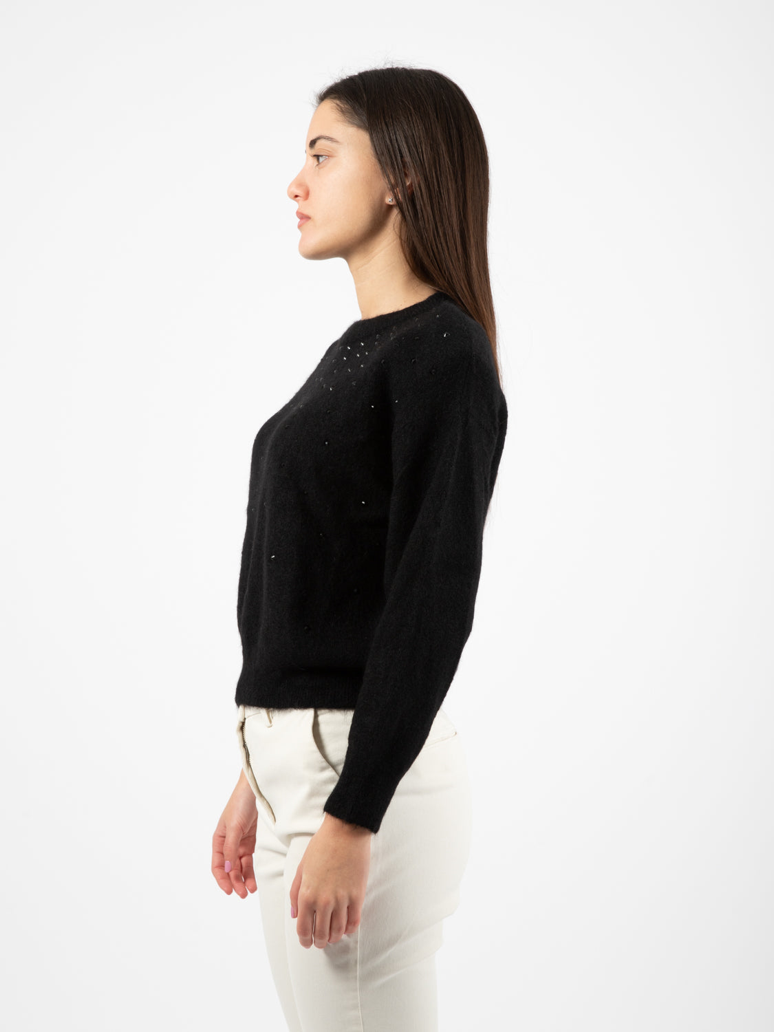 Black studded crew neck sweater