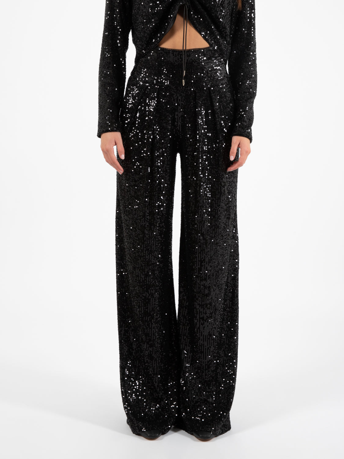 Pantalone largo paillettes nero
