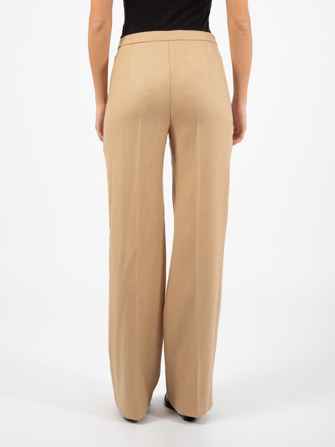 Pantaloni palazzo in lana e lurex oro