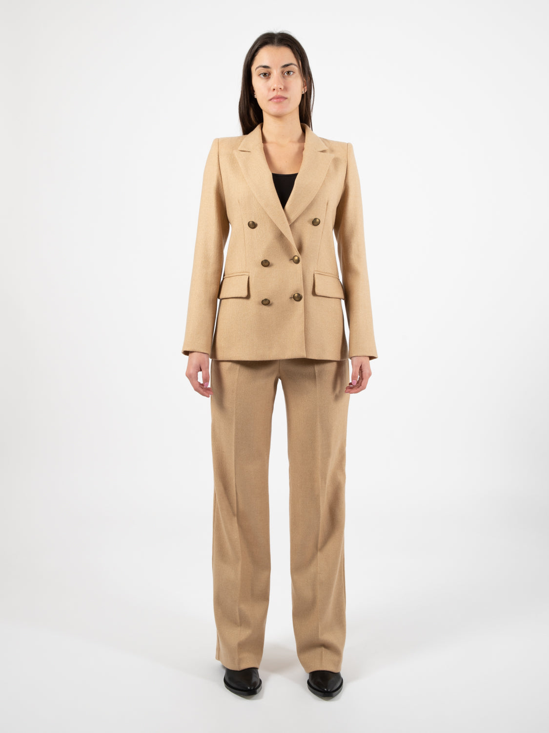 Pantaloni palazzo in lana e lurex oro
