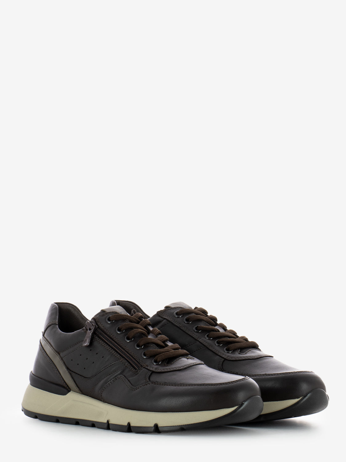 Sneakers in pelle con zip savana brown