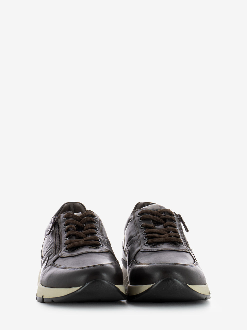 Sneakers in pelle con zip savana brown